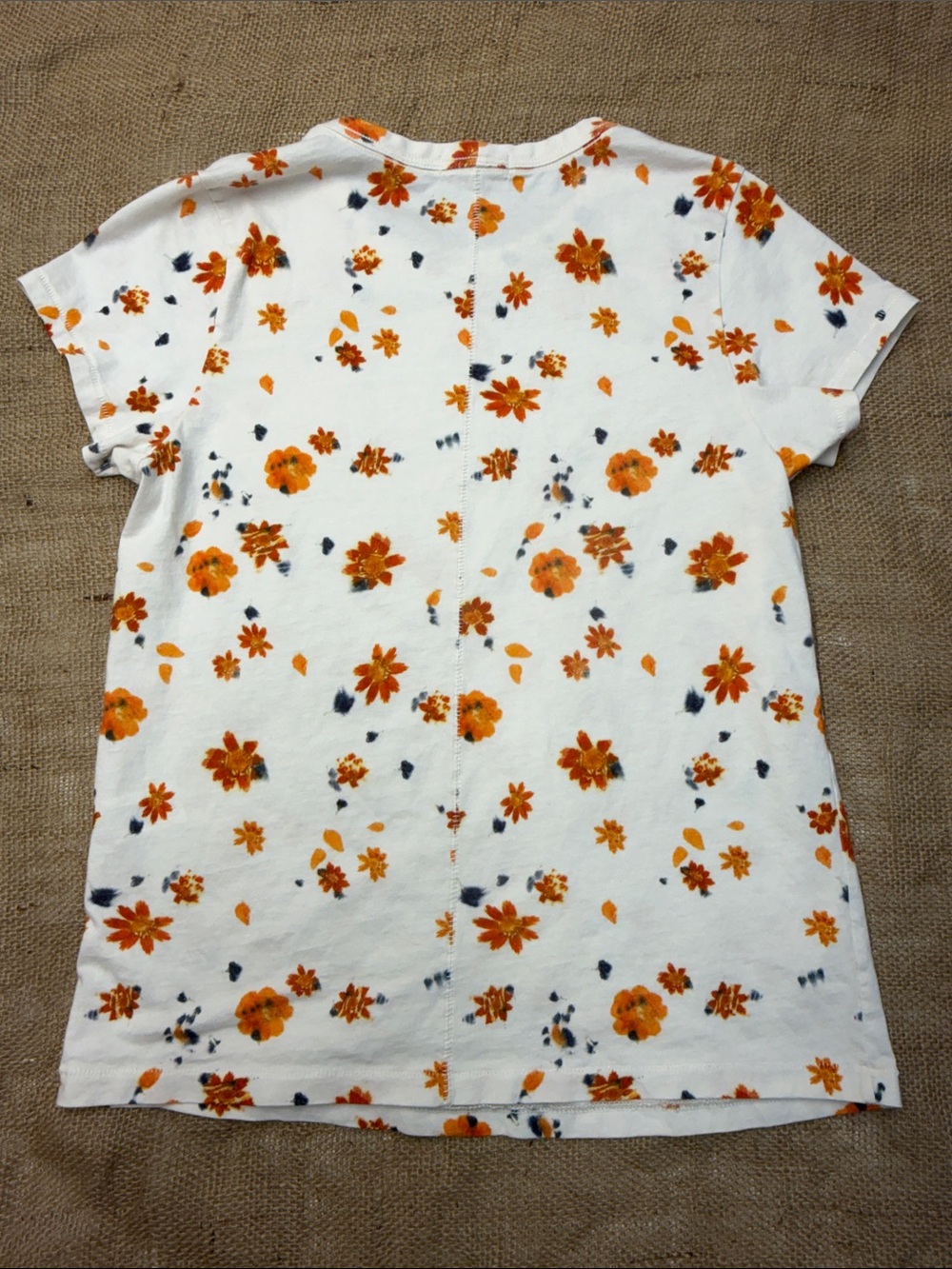 rag & bone All Over Poppy Floral Pima Cotton Jersey Tee White Orange Sz L - Picture 8 of 12